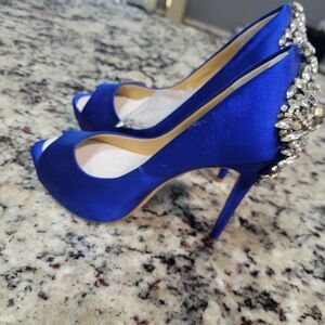Badgley Mischka Royal Blue Satin Heels with Rhinestones